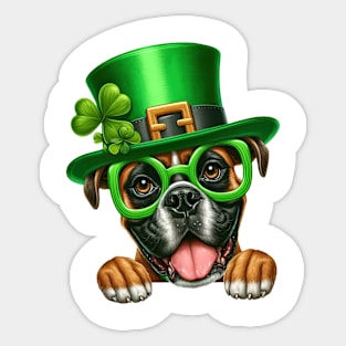 St Patricks Day Peeking Boxer Dog Sticker